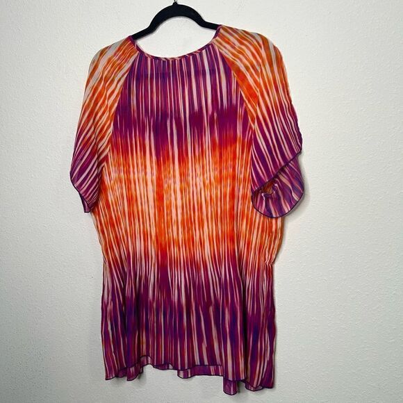 Catherine’s Sequin 70’s Multicolor Tie Dye Crinkle Split Sleeve Top Size 2X - Picture 8 of 13